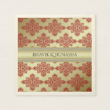 Napkin Red and Gold Indian Damask Wedding