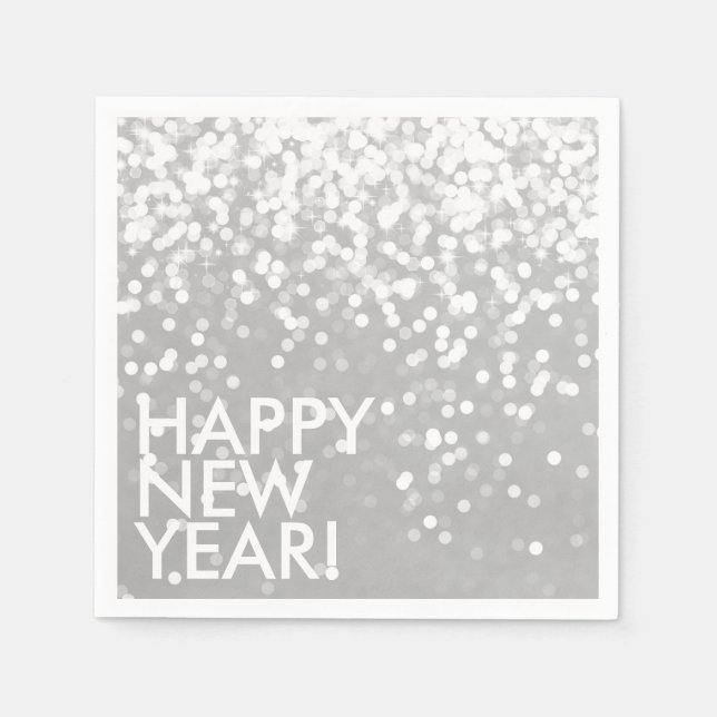 Servilleta De Papel Napkin - Sparkling Happy Año Nuevo Silver (Anverso)