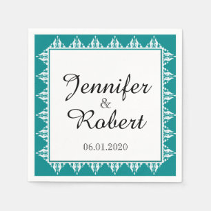 Servilleta De Papel Napkin verde azulado y blanco Boda de frontera fil