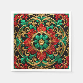 Servilleta De Papel Napkin verde rojo decorativo de vacaciones