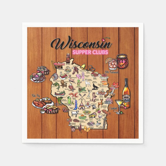 Servilleta De Papel Napkin - Wisconsin Supper Club Map - Series 1 (Anverso)