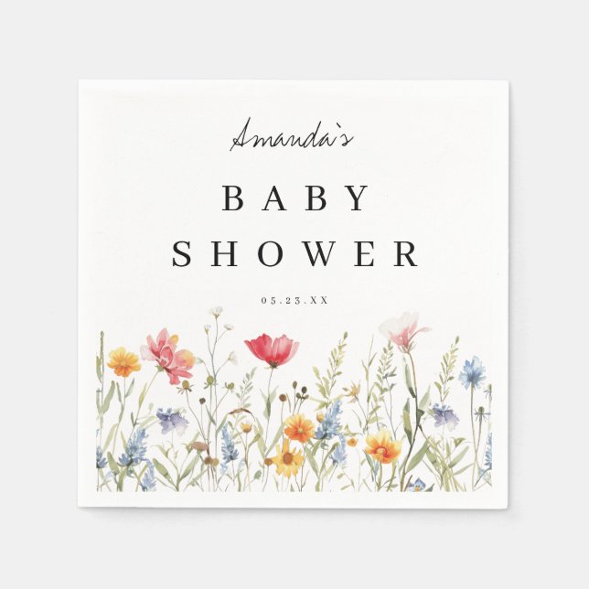 Servilleta De Papel Napkins Baby Shower con flores silvestres (Anverso)