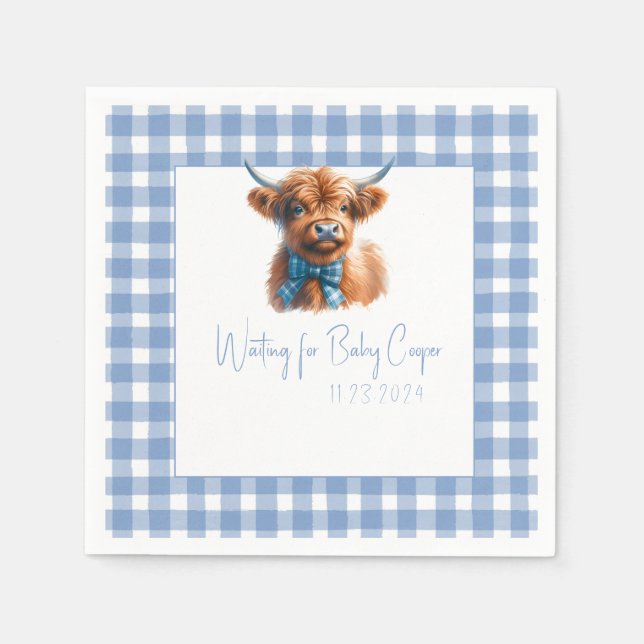Servilleta De Papel Napkins Baby Shower de Blue Highland Cow (Anverso)