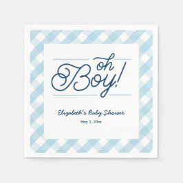 Servilleta De Papel Napkins Baby Shower "Oh Boy" de Gingham Azul