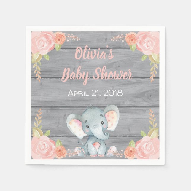 Servilleta De Papel Napkins Baby Shower para Elefantes Rosa (Anverso)