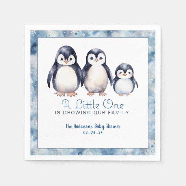 Servilleta De Papel Napkins Baby Shower para la familia Penguin (Anverso)