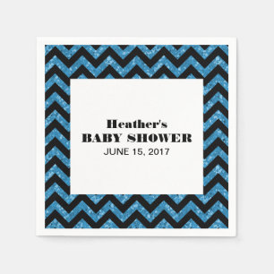 Servilleta De Papel Napkins Baby Shower Purpurina Chevron Azul