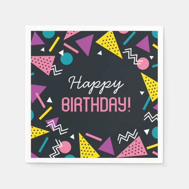 Servilleta De Papel Napkins Black 80s Pattern Birthday (Anverso)