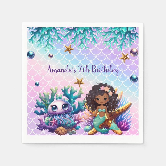Servilleta De Papel Napkins Black Mermaid Birday (Anverso)
