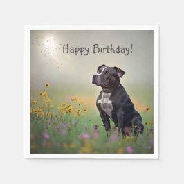 Servilleta De Papel Napkins Black Pitbull Birday Paper