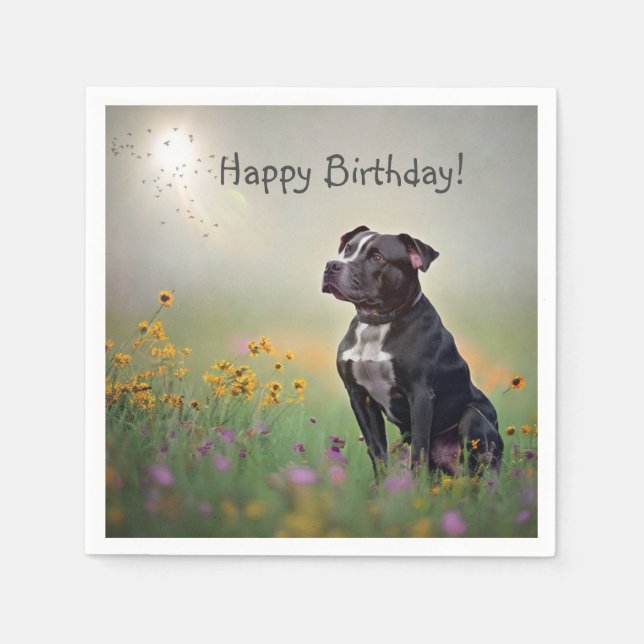 Servilleta De Papel Napkins Black Pitbull Birday Paper (Anverso)