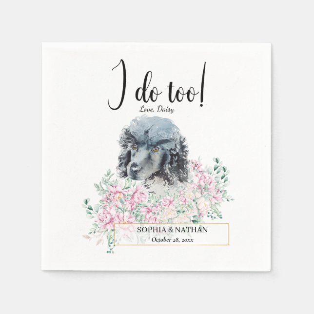 Servilleta De Papel Napkins Black Poodle Dog Boda Cocktail (Anverso)