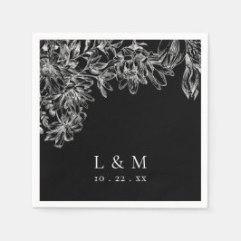 Servilleta De Papel Napkins Black White Monogram Floral Boda