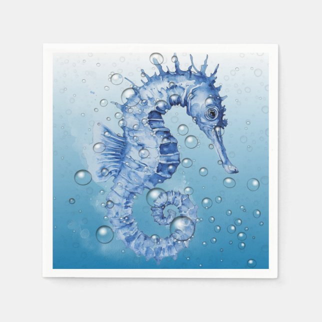 Servilleta De Papel Napkins Blue Seahorse (Anverso)