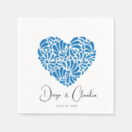 Servilleta De Papel Napkins Blue Talavera Heart Boda