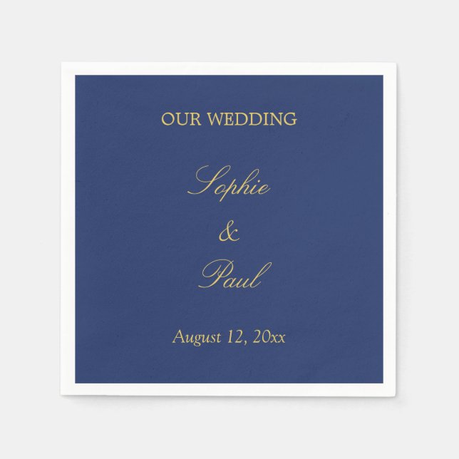 Servilleta De Papel Napkins Boda beige dorado azul marino (Anverso)
