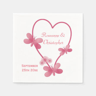 Servilleta De Papel Napkins boda Corazón Rosa Y Mariposas