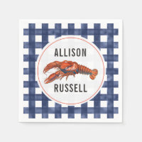 Napkins Boda de Blue Gingham Lobster
