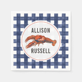 Servilleta De Papel Napkins Boda de Blue Gingham Lobster