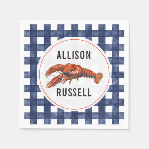 Servilleta De Papel Napkins Boda de Blue Gingham Lobster