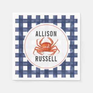 Servilleta De Papel Napkins Boda de cangrejo de Gingham azul