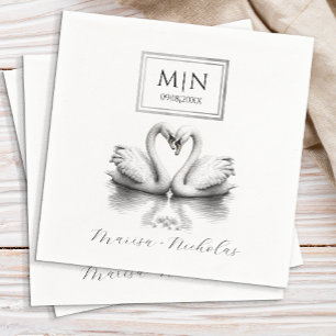 Servilleta De Papel Napkins Boda de Cisón Romántico   Blanco y negro