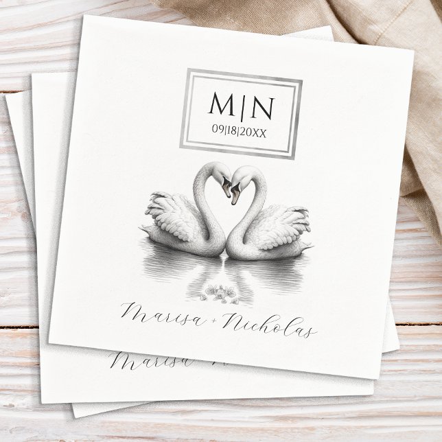Servilleta De Papel Napkins Boda de Cisón Romántico | Blanco y negro (Elegant Wedding Napkins)