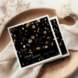 Servilleta De Papel Napkins Boda de Flores Silvestres del Boho Negro