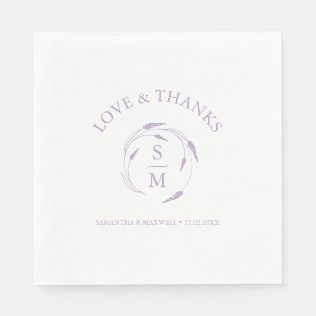 Servilleta De Papel Napkins Boda de lavanda monogramada (Anverso)