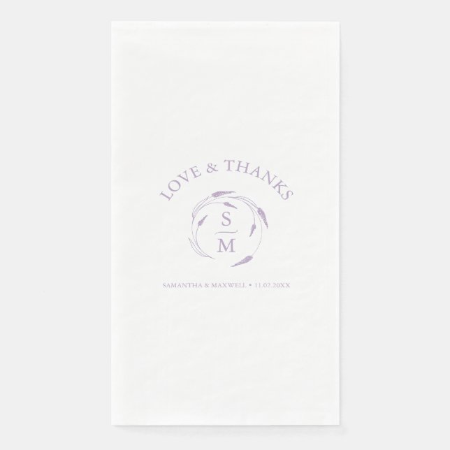 Servilleta De Papel Napkins Boda de lavanda monogramada (Anverso)