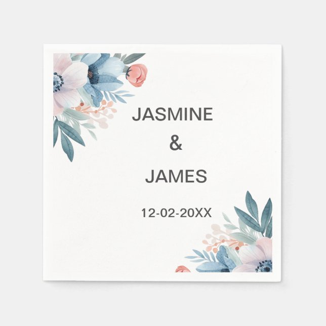 Servilleta De Papel Napkins Boda de marco de flores silvestres (Anverso)