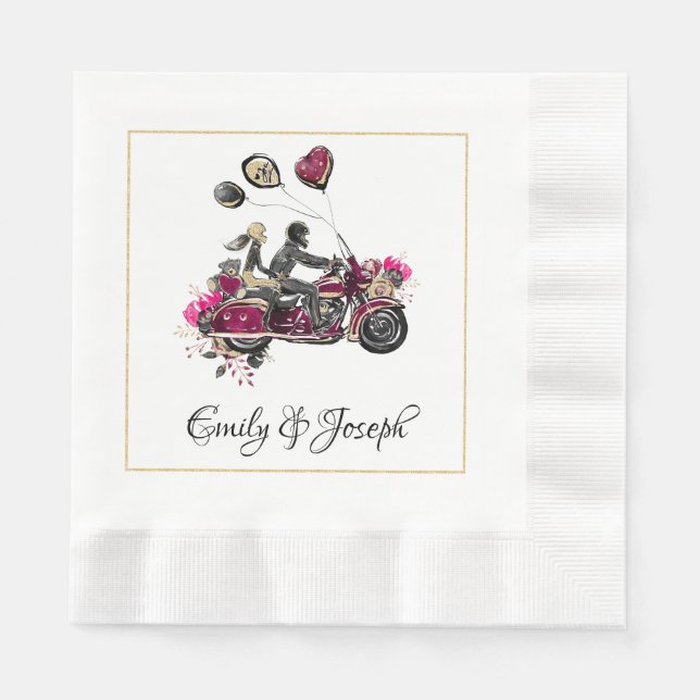 Servilleta De Papel Napkins Boda de motociclismo (Anverso)