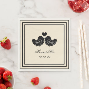 Servilleta De Papel Napkins Boda de pájaro negro y crema sueco