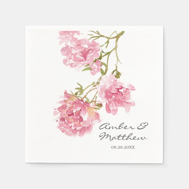Servilleta De Papel Napkins Boda de Peonies Rosados de Rubor (Anverso)