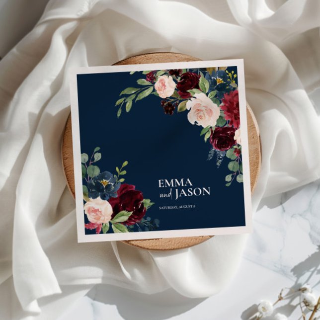 Servilleta De Papel Napkins Boda de Rubor Boho Navy Floral Burgundy (Subido por el creador)