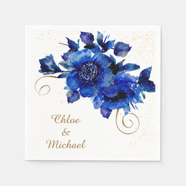 Servilleta De Papel Napkins Boda de Swirl Blue Floral Gold (Anverso)