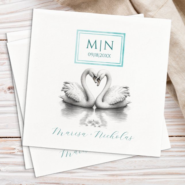 Servilleta De Papel Napkins Boda del lago Swan verde azulado | Ave de  (Teal Romantic Napkins)
