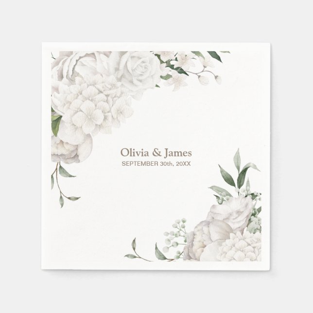 Servilleta De Papel Napkins Boda Floral Blanco (Anverso)
