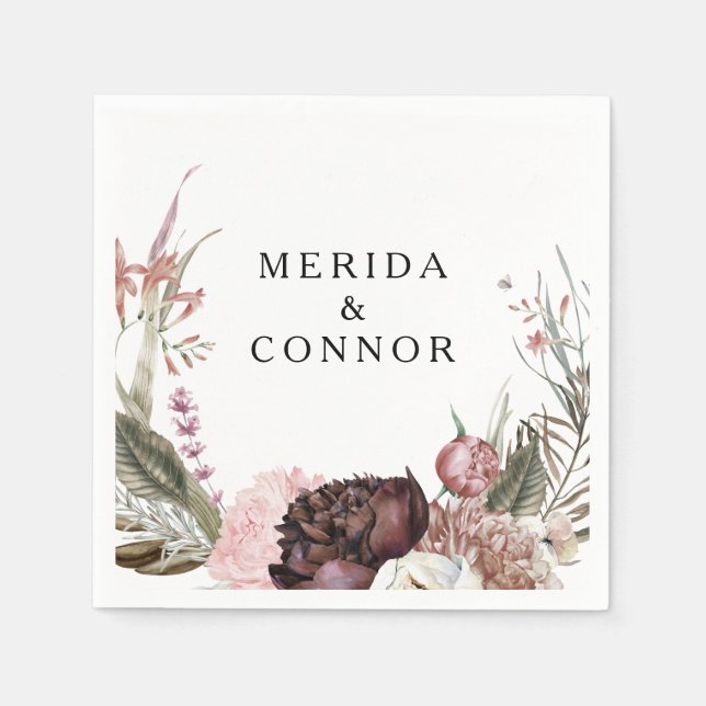 Servilleta De Papel Napkins Boda Floral Borgoña Boho (Anverso)