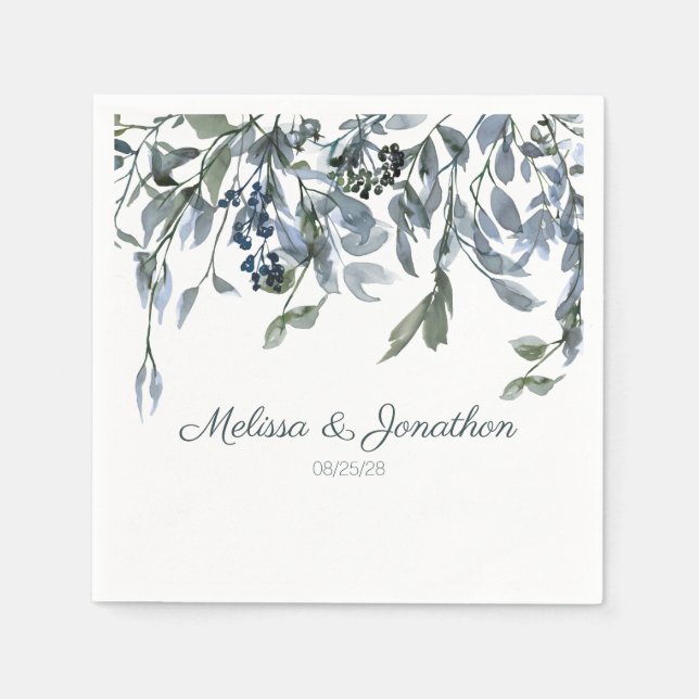 Servilleta De Papel Napkins Boda Floral Verde Sage Silver (Anverso)