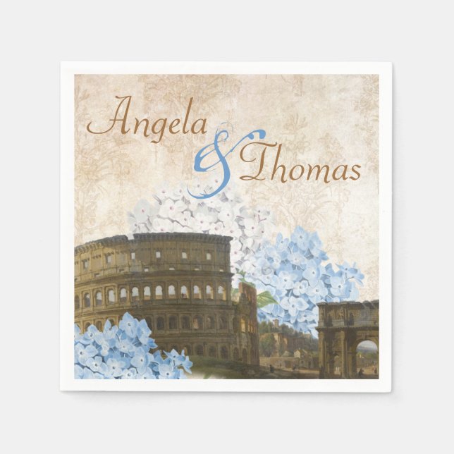 Servilleta De Papel Napkins Boda Hidrangea Azul de Roma (Anverso)