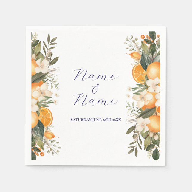 Servilleta De Papel Napkins Boda Nombres Naranjas Citrus Floral (Anverso)
