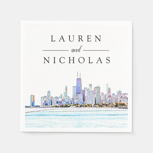 Servilleta De Papel Napkins Boda personalizado de Chicago Skyline (Anverso)