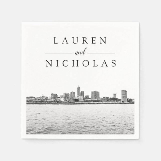 Servilleta De Papel Napkins Boda personalizado de Cleveland Skyline (Anverso)