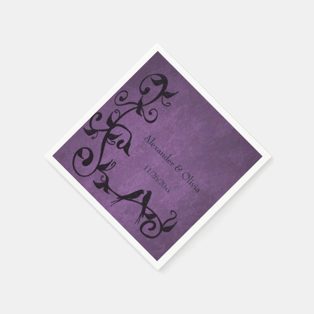 Servilleta De Papel Napkins Boda Purple Lovebirds (Borde)