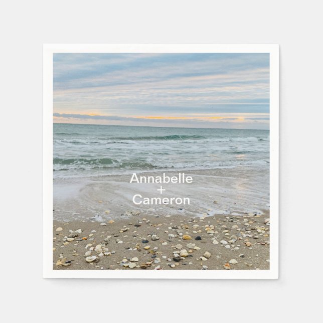 Servilleta De Papel Napkins Boda Shell Blue Beach Sunrise (Anverso)