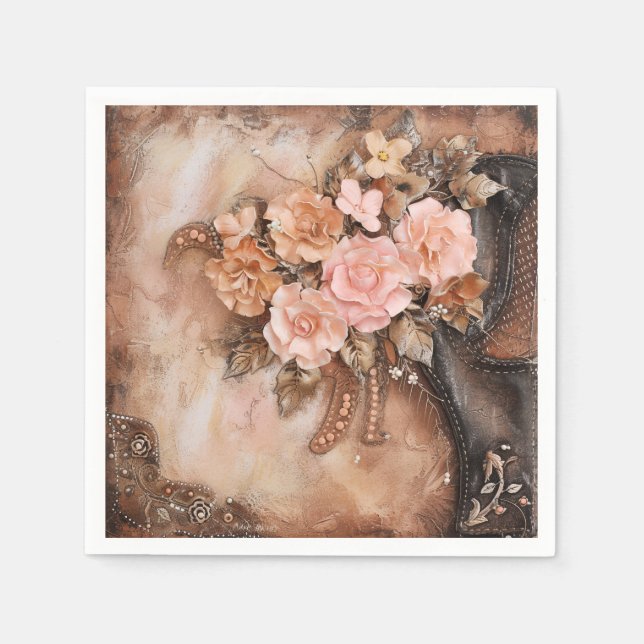 Servilleta De Papel Napkins Boho Cowgirl Western Floral Boda (Anverso)