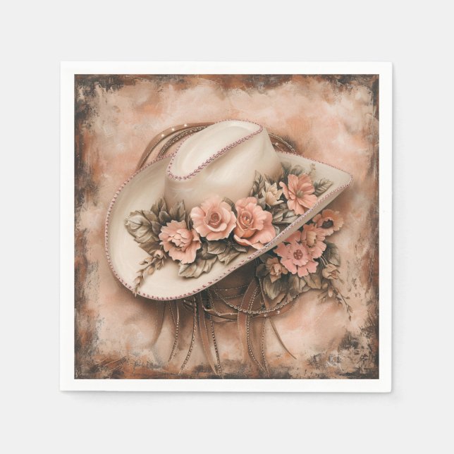 Servilleta De Papel Napkins Boho Cowgirl Western Floral Boda (Anverso)