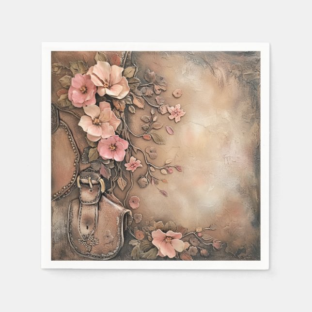 Servilleta De Papel Napkins Boho Cowgirl Western Floral Boda (Anverso)