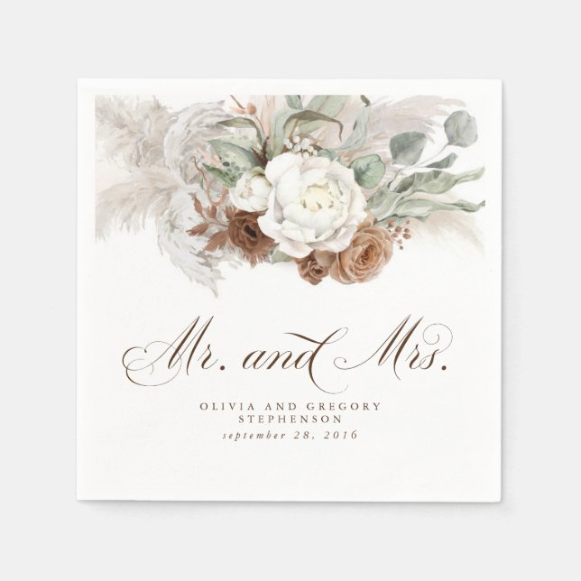 Servilleta De Papel Napkins Boho Floral Pampas Grasa Boda (Anverso)